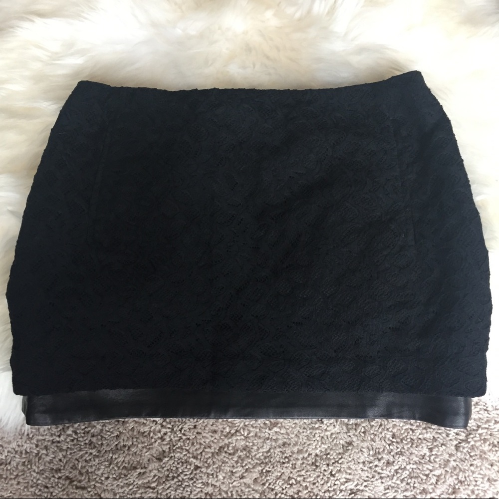 DVF Black Lace & Genuine Leather Tiered Skirt